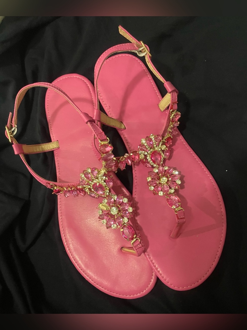 Women’s Pink Jeweled T-Strap Sandals
